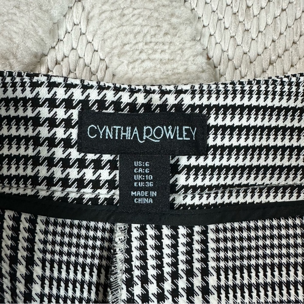 CYNTHIA ROWLEY Pants Sz 6 Houndstooth High Rise Trouser - Picture 11 of 14
